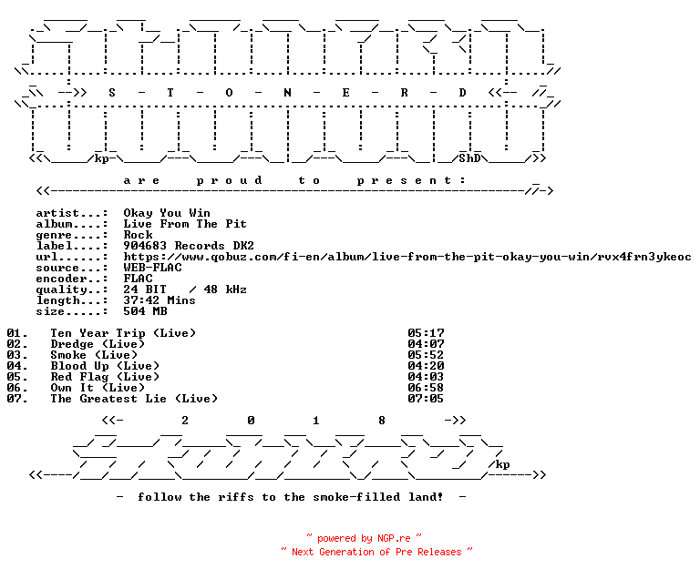 NFO for the release Okay_You_Win-Live_From_The_Pit-24BIT-WEB-FLAC-2024-STONERD by STONERD
