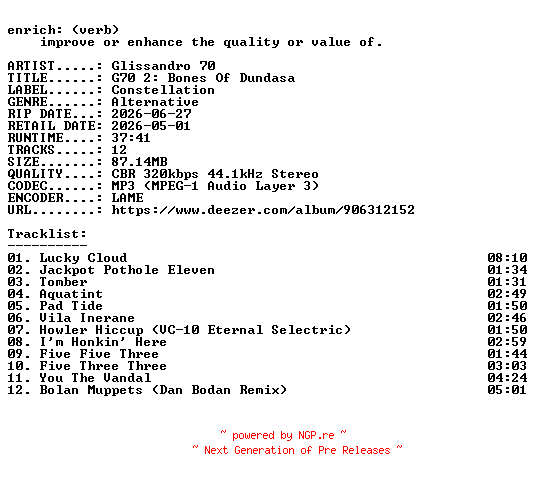 NFO for the release Glissandro_70-G70_2_Bones_Of_Dundasa-WEB-2026-ENRiCH by ENRiCH