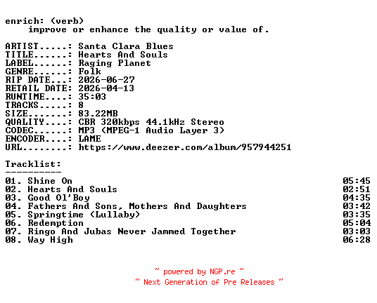NFO for the release Santa_Clara_Blues-Hearts_And_Souls-WEB-2026-ENRiCH by ENRiCH