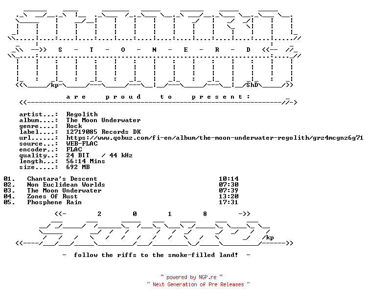 NFO for the release Regolith-The_Moon_Underwater-24BIT-WEB-FLAC-2025-STONERD by STONERD