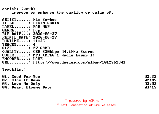 NFO for the release Kim_So-hee-BEGIN_AGAIN-EP-WEB-KR-2026-ENRiCH by ENRiCH