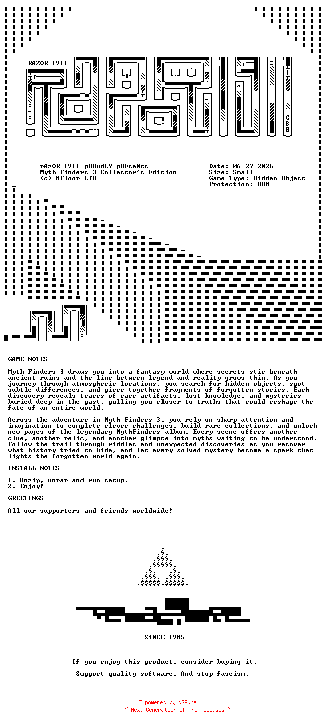 NFO for the release Myth_Finders_3_Collectors_Edition-RAZOR by RAZOR
