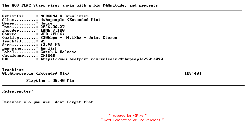 NFO for the release MORGANJ_X_Scrufizzer-4thepeople_(Extended_Mix)-(CR104B)-SINGLE-WEB-2026-AOV by AOV