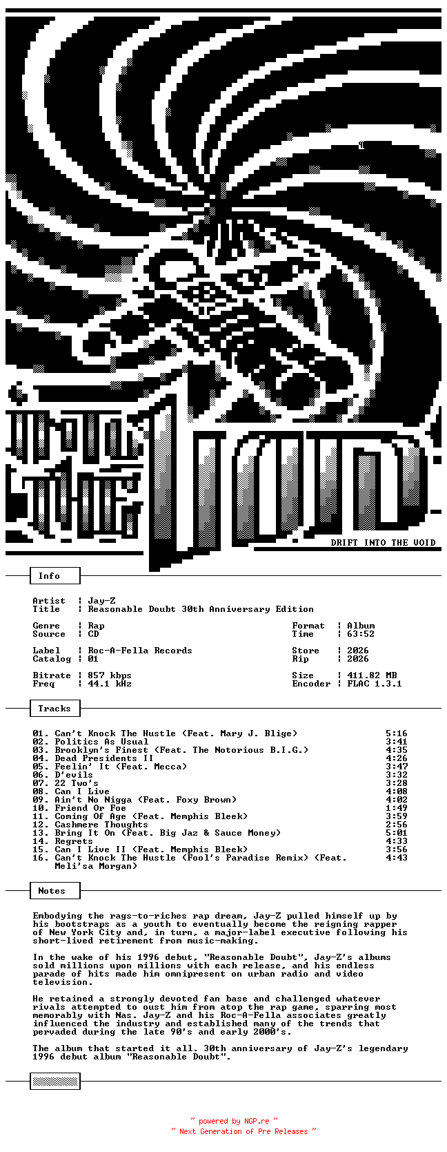 NFO for the release Jay-Z-Reasonable_Doubt_30th_Anniversary_Edition-CD-FLAC-2026-THEVOiD by THEVOiD