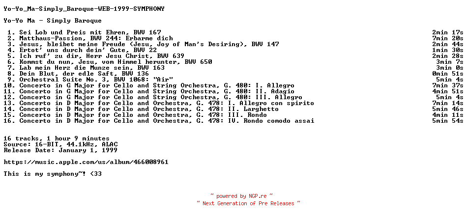 NFO for the release Yo-Yo_Ma-Simply_Baroque-WEB-1999-SYMPHONY_INT by SYMPHONY_INT