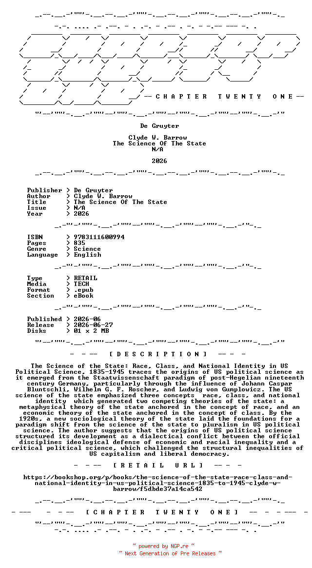 NFO for the release De.Gruyter.-.The.Science.Of.The.State.2026.RETAIL.EPUB.eBook-CTO by CTO