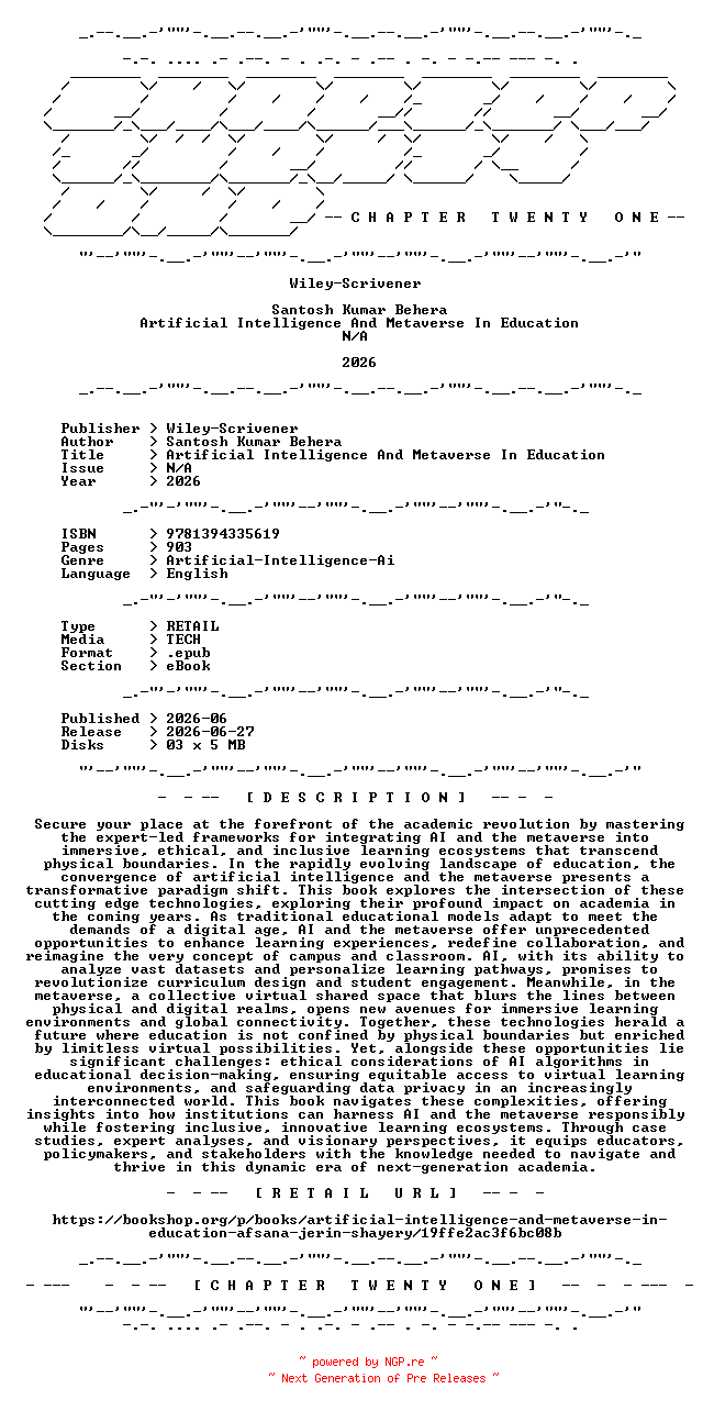 NFO for the release Wiley-Scrivener.-.Artificial.Intelligence.And.Metaverse.In.Education.2026.RETAIL.EPUB.eBook-CTO by CTO
