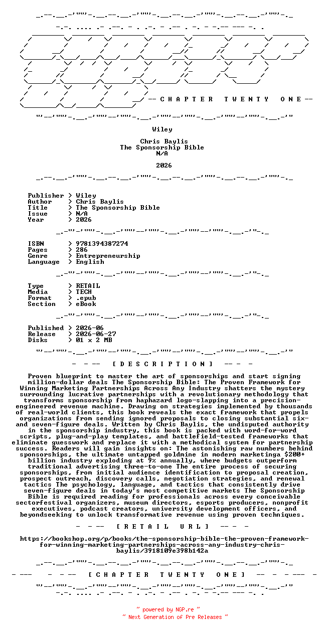 NFO for the release Wiley.-.The.Sponsorship.Bible.2026.RETAIL.EPUB.eBook-CTO by CTO