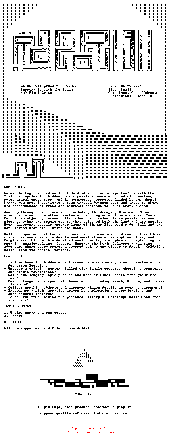 NFO for the release Spectra_Beneath_the_Stain-RAZOR by RAZOR