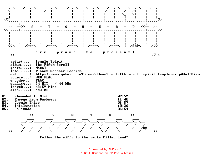 NFO for the release Temple_Spirit-The_Fifth_Scroll-24BIT-WEB-FLAC-2026-STONERD by STONERD