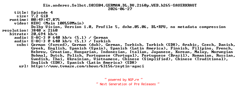 NFO for the release Ein.anderes.Selbst.S03E04.GERMAN.DL.DV.2160p.WEB.h265-SAUERKRAUT by SAUERKRAUT