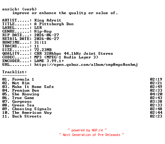 NFO for the release King_Adroit-A_Pittsburgh_Don-WEB-2026-ENRiCH by ENRiCH