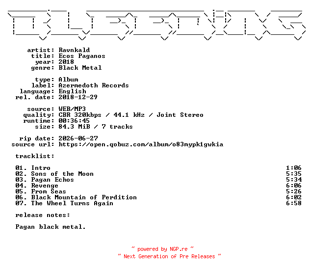 NFO for the release Ravnkald-Ecos_Paganos-WEB-2018-BLEEDiNG by BLEEDiNG