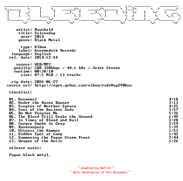NFO for the release Ravnkald-Solsnudag-WEB-2014-BLEEDiNG by BLEEDiNG