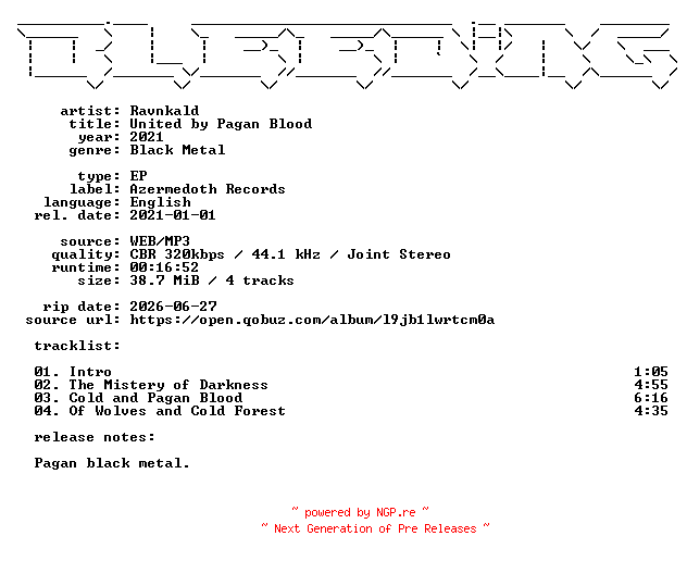 NFO for the release Ravnkald-United_by_Pagan_Blood-EP-WEB-2021-BLEEDiNG by BLEEDiNG