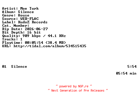 NFO for the release Moe_Turk-Silence-SINGLE-16BIT-WEB-FLAC-2026-HFC by HFC