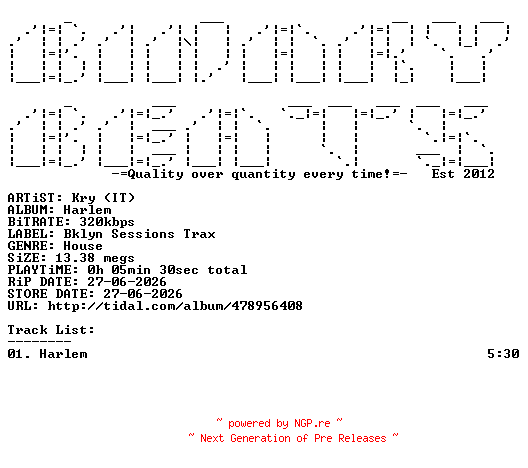 NFO for the release Kry_(IT)-Harlem-(CAT1567973)-SINGLE-WEB-2026-BB by BB