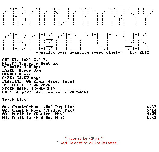NFO for the release TAXI_C.A.B.-Son_Of_A_Beatnik-(HJA9340)-WEB-2017-BB by BB