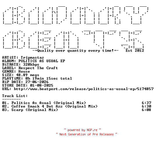 NFO for the release Tripmastaz-POLITICS_AS_USUAL_EP-(RTC05)-WEB-2025-BB by BB