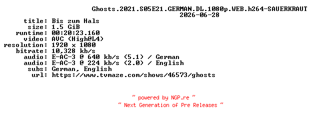 NFO for the release Ghosts.2021.S05E21.GERMAN.DL.1080p.WEB.h264-SAUERKRAUT by SAUERKRAUT