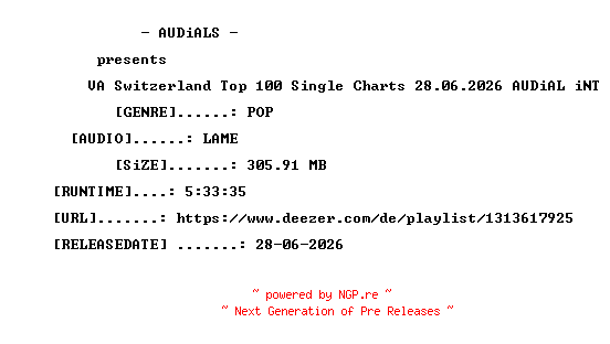 NFO for the release VA-Switzerland_Top_100_Single_Charts_28.06.2026-AUDiAL_iNT by AUDiAL_iNT