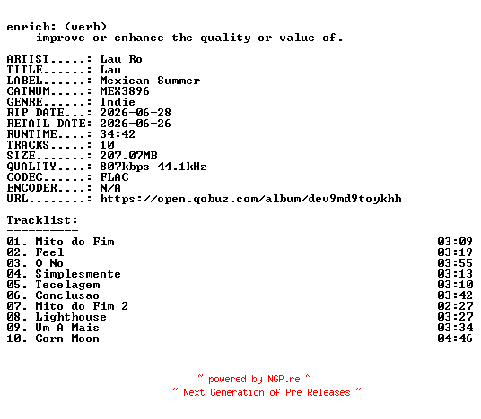 NFO for the release Lau_Ro-Lau-(MEX3896)-16BIT-WEB-FLAC-2026-ENRiCH by ENRiCH