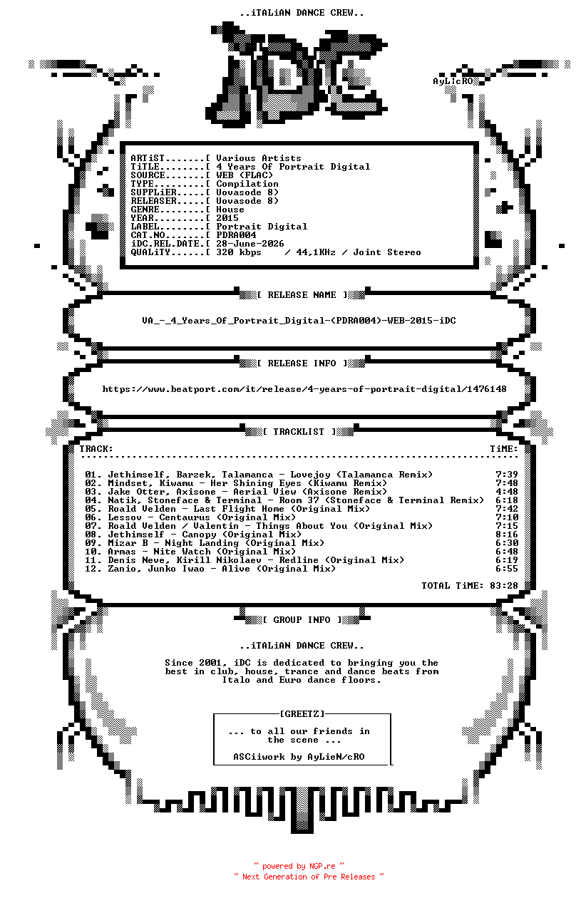 NFO for the release VA_-_4_Years_Of_Portrait_Digital-(PDRA004)-WEB-2015-iDC by iDC