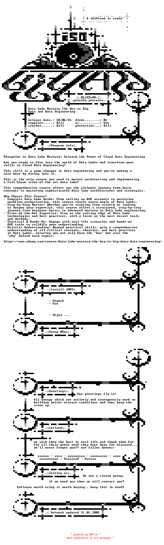 NFO for the release Udemy.Data.Lake.Mastery.The.Key.to.Big.Data.and.Data.Engineering.BOOKWARE-BLZiSO by BLZiSO
