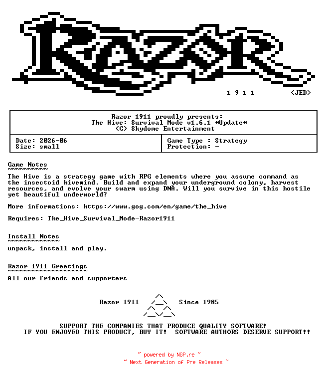 NFO for the release The_Hive_Survival_Mode_Update_v1.6.1-RazorDOX by RazorDOX