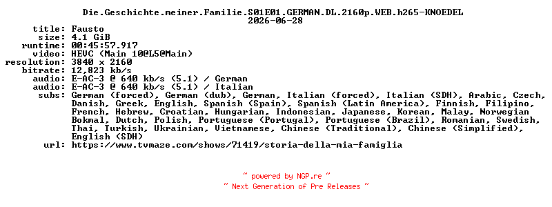 NFO for the release Die.Geschichte.meiner.Familie.S01E01.GERMAN.DL.2160p.WEB.h265-KNOEDEL by KNOEDEL
