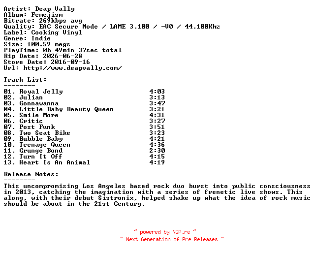 NFO for the release Deap_Vally-Femejism-2016-404 by 404