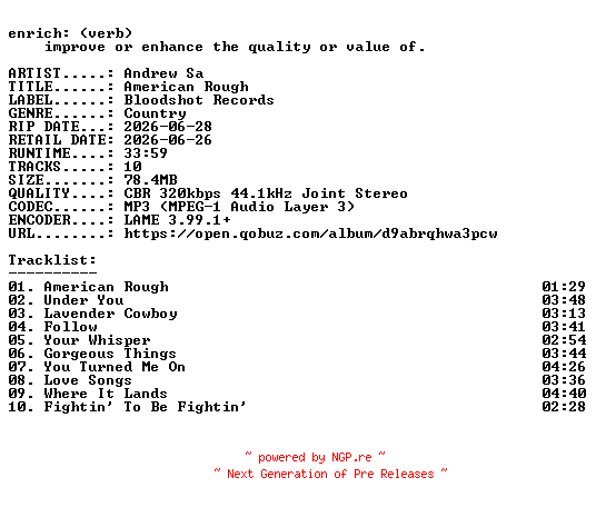 NFO for the release Andrew_Sa-American_Rough-WEB-2026-ENRiCH by ENRiCH