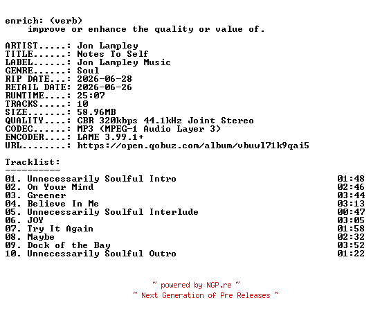 NFO for the release Jon_Lampley-Notes_To_Self-WEB-2026-ENRiCH by ENRiCH