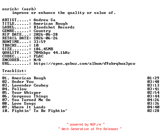 NFO for the release Andrew_Sa-American_Rough-16BIT-WEB-FLAC-2026-ENRiCH by ENRiCH