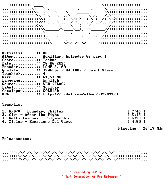 NFO for the release VA-Auxiliary_Episodes_03_part_1-SOL012D-WEB-2026-WAV by WAV