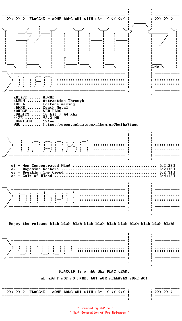 NFO for the release ADXHD-Attraction_Through-EP-16BIT-WEB-FLAC-2026-FLACCiD by FLACCiD