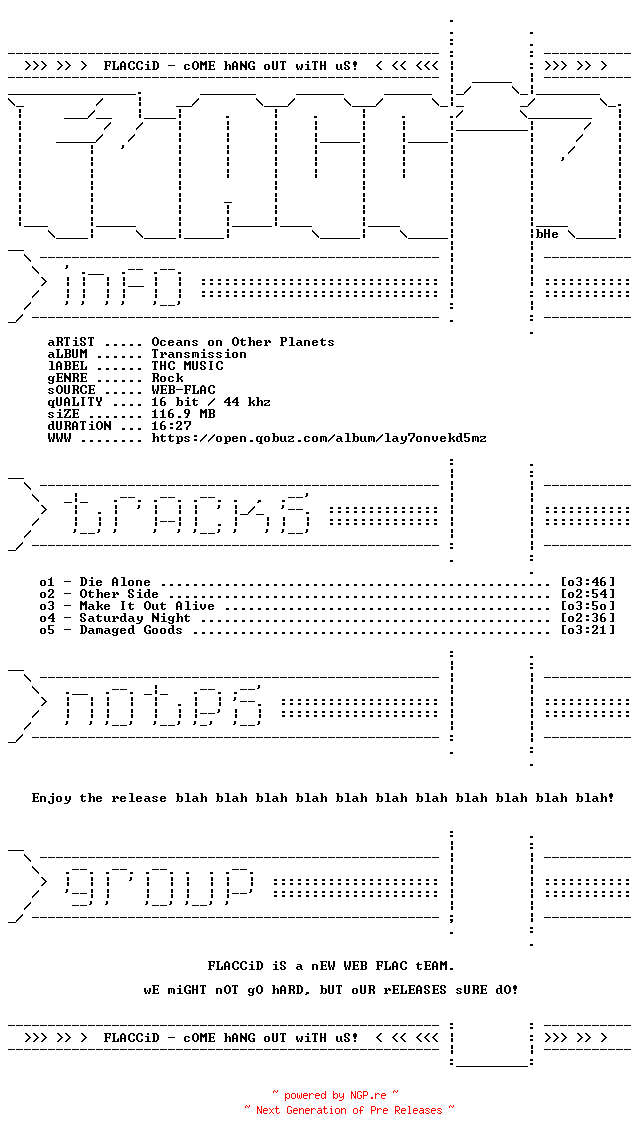 NFO for the release Oceans_on_Other_Planets-Transmission-EP-16BIT-WEB-FLAC-2026-FLACCiD by FLACCiD