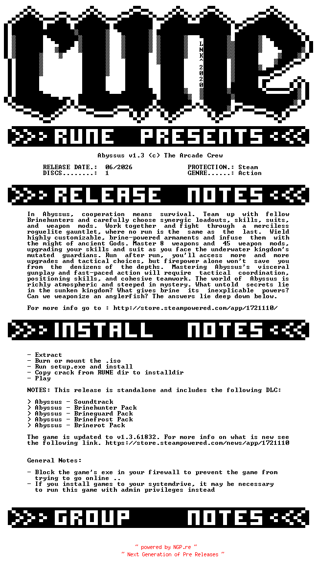 NFO for the release Abyssus.v1.3-RUNE by RUNE