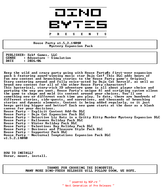 NFO for the release House_Party_v1.5.2.14040-DINOByTES by DINOByTES