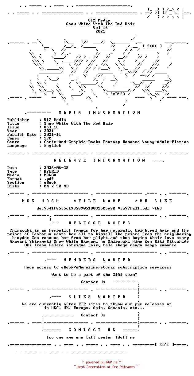 NFO for the release VIZ.Media.-.Snow.White.With.The.Red.Hair.Vol.16.2021.HYBRID.MANGA.eBook-21A1 by 21A1