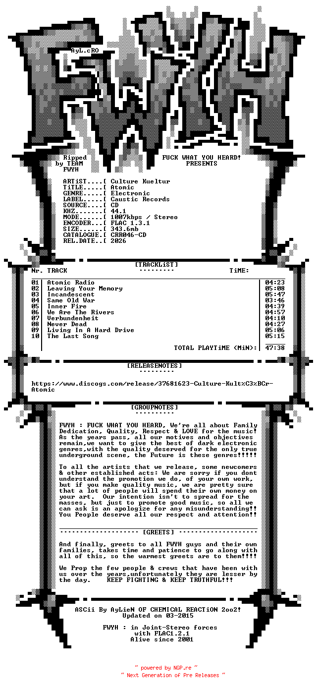 NFO for the release Culture_Kueltur-Atomic-CD-FLAC-2026-FWYH by FWYH