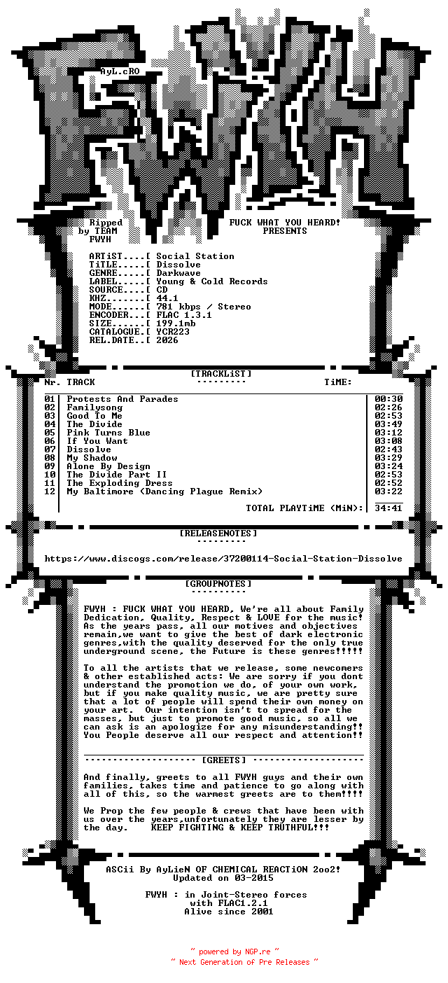 NFO for the release Social_Station-Dissolve-CD-FLAC-2026-FWYH by FWYH