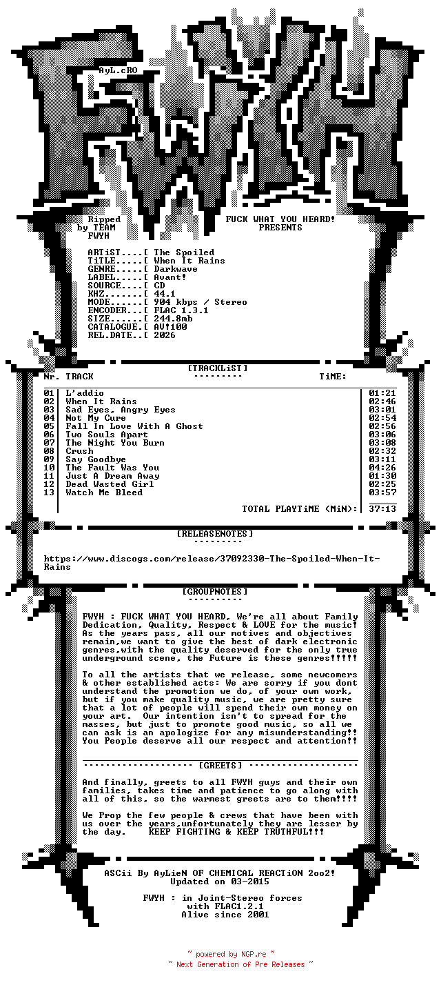 NFO for the release The_Spoiled-When_It_Rains-Limited_Edition-CD-FLAC-2026-FWYH by FWYH