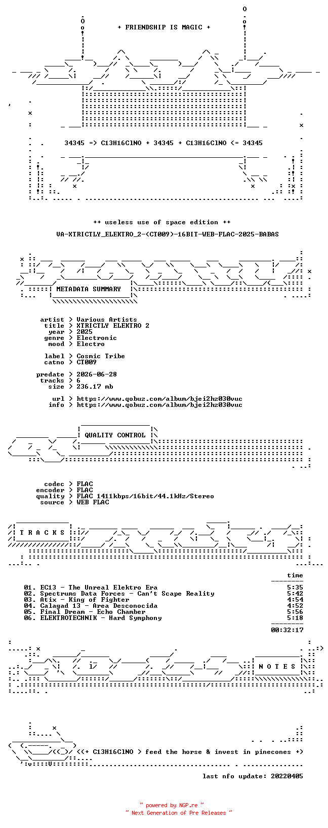 NFO for the release VA-XTRICTLY_ELEKTRO_2-(CT009)-16BIT-WEB-FLAC-2025-BABAS by BABAS