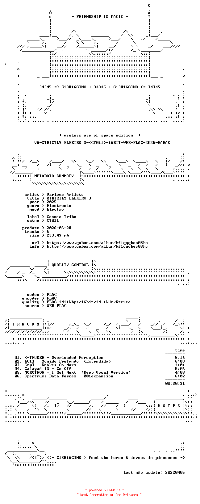 NFO for the release VA-XTRICTLY_ELEKTRO_3-(CT011)-16BIT-WEB-FLAC-2025-BABAS by BABAS