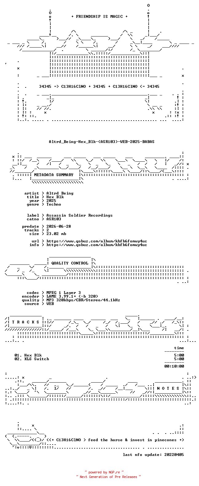 NFO for the release Altrd_Being-Hex_Blk-(ASR103)-WEB-2025-BABAS by BABAS