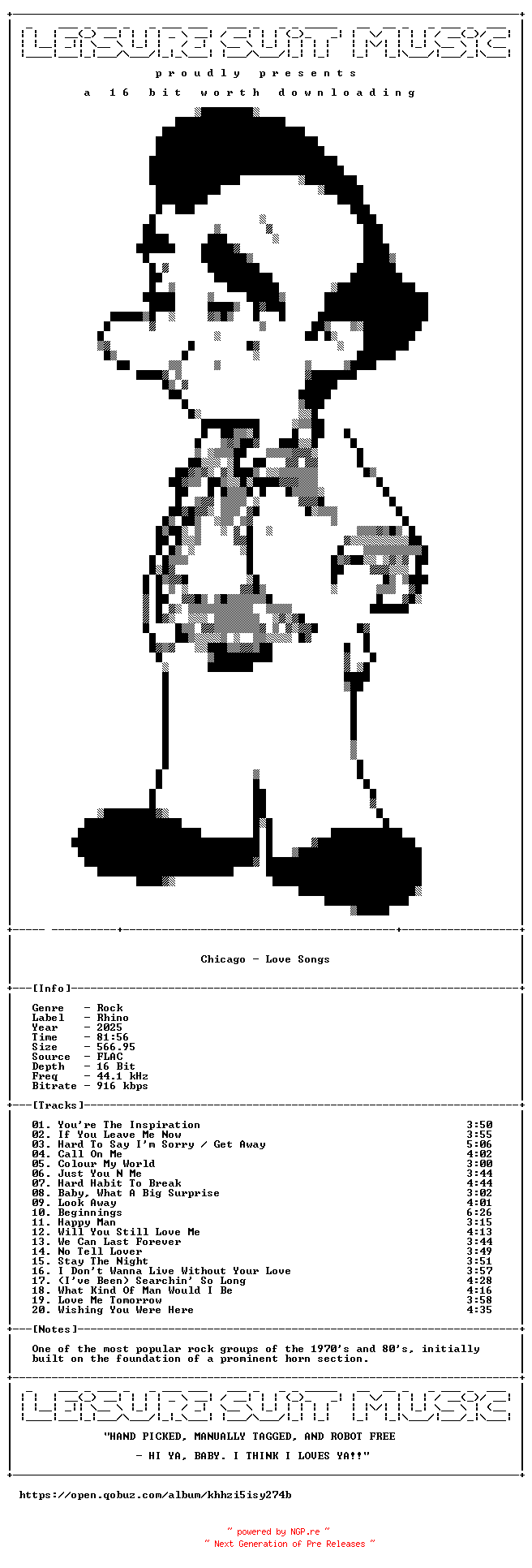 NFO for the release Chicago-Love_Songs-Reissue_Deluxe_Edition-16BIT-WEB-FLAC-2025-LSM by LSM