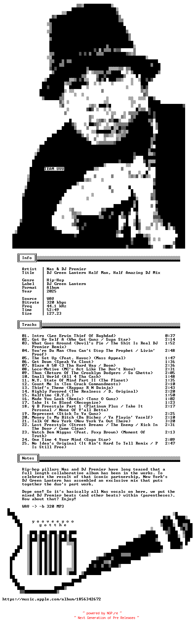 NFO for the release Nas_and_DJ_Premier-DJ_Green_Lantern_Half_Man_Half_Amazing_DJ_Mix-WEB-2025-UVU by UVU