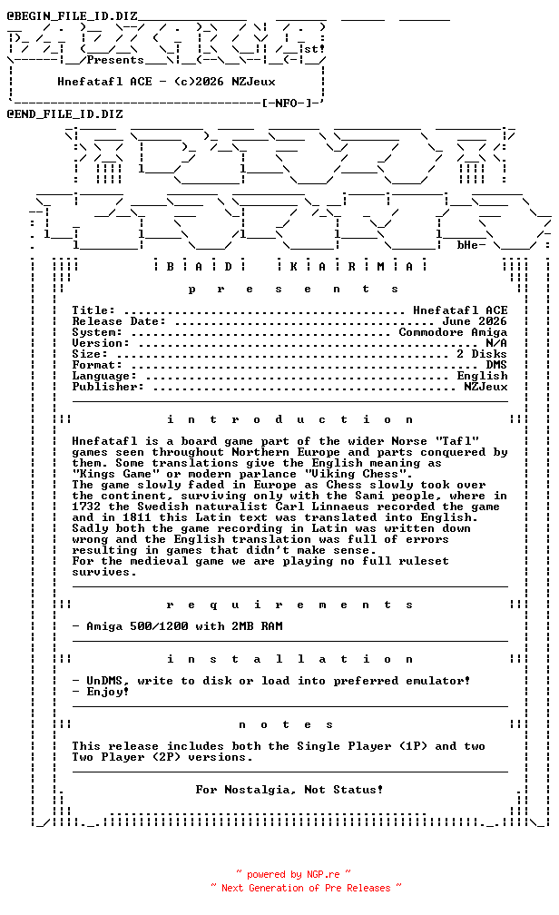 NFO for the release Hnefatafl_ACE_2P_AMIGA-bADkARMA by bADkARMA