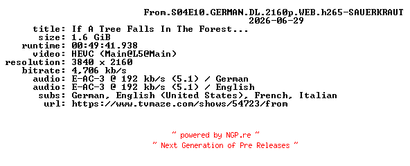 NFO for the release From.S04E10.GERMAN.DL.2160p.WEB.h265-SAUERKRAUT by SAUERKRAUT
